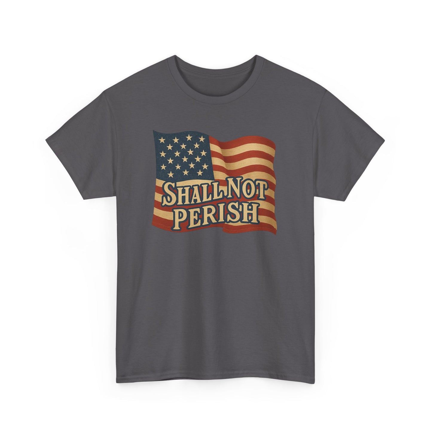 Patriotic Unisex Heavy Cotton Tee - 'Shall Not Perish' Vintage Flag Design