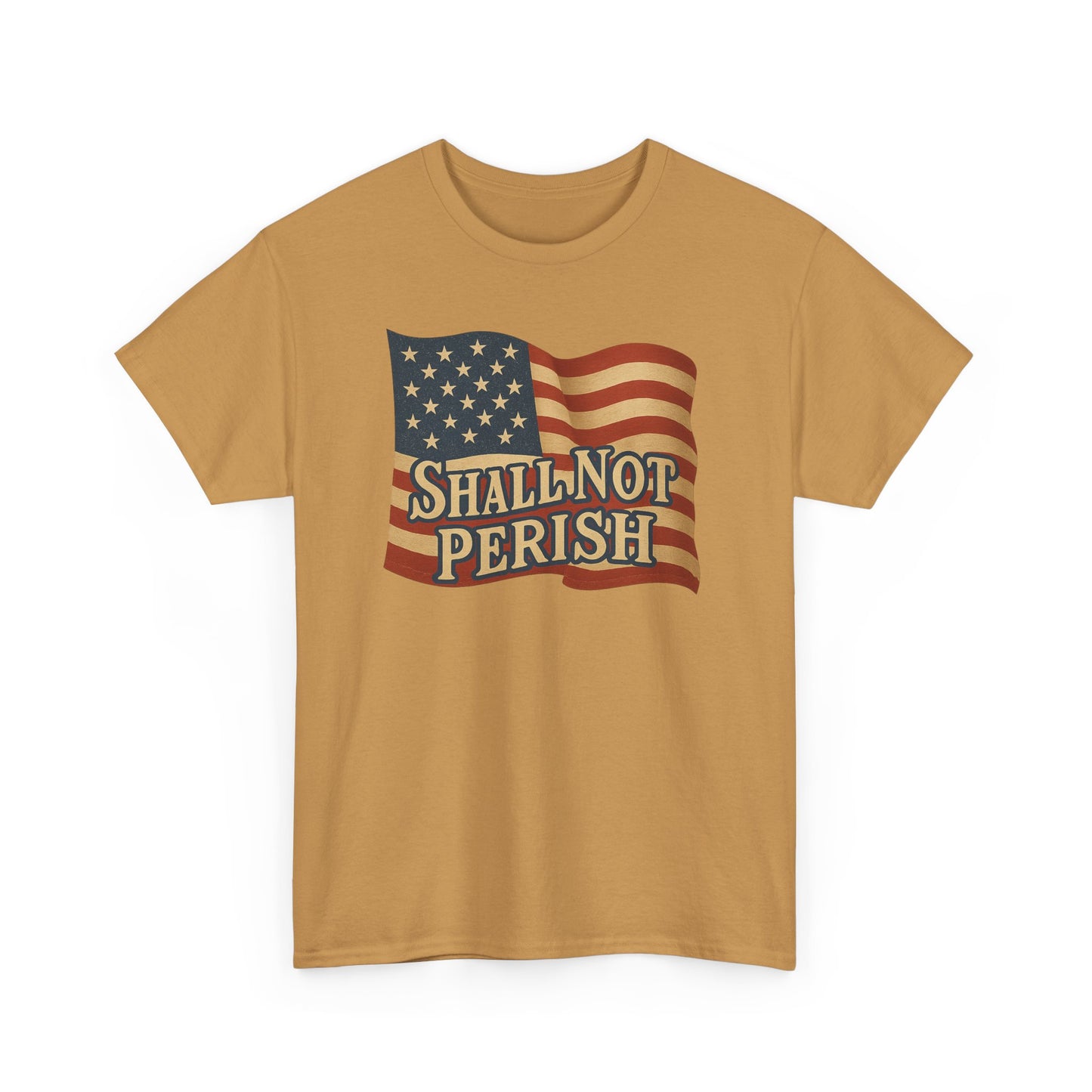 Patriotic Unisex Heavy Cotton Tee - 'Shall Not Perish' Vintage Flag Design
