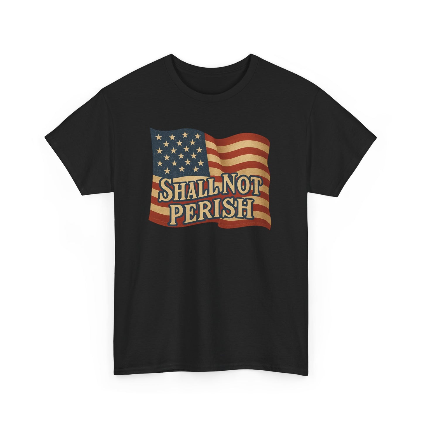 Patriotic Unisex Heavy Cotton Tee - 'Shall Not Perish' Vintage Flag Design